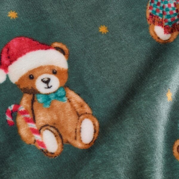 Тъмнозелено одеяло с коледен мотив 170x130 cm Christmas Tartan Teddy Bear – Catherine Lansfield