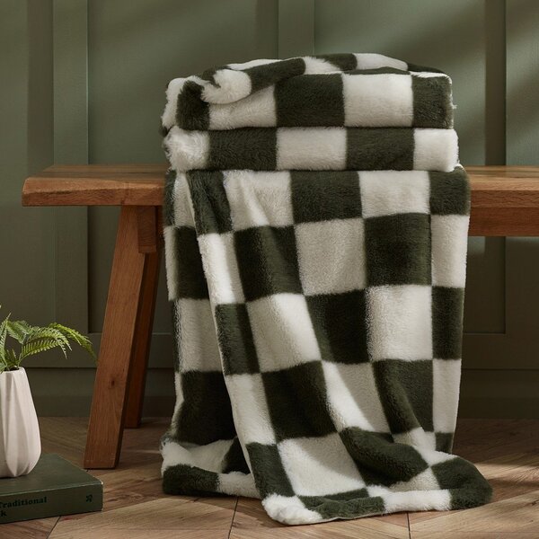 Бяло/зелено одеяло 130x170 cm Cosy Soft Checkerboard – Catherine Lansfield