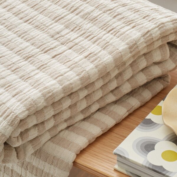 Памучно одеяло в естествен цвят 150x200 cm Cotton Muslin Stripe – Bianca