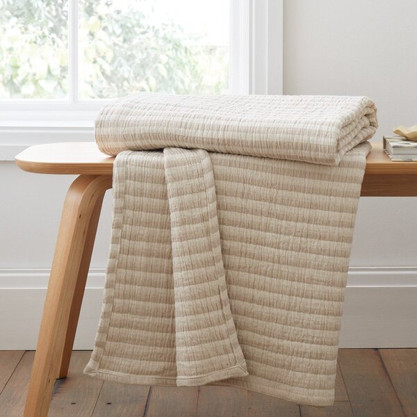 Памучно одеяло в естествен цвят 150x200 cm Cotton Muslin Stripe – Bianca