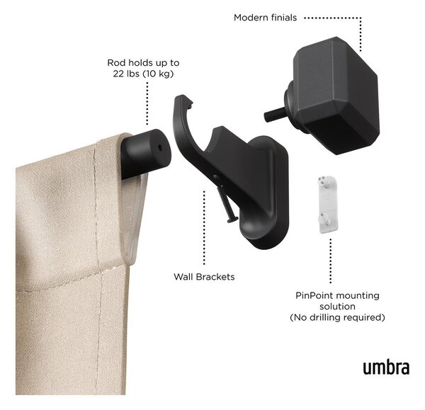Матово черно стоманен разширяем прът за завеси 107 - 305 cm Geo – Umbra