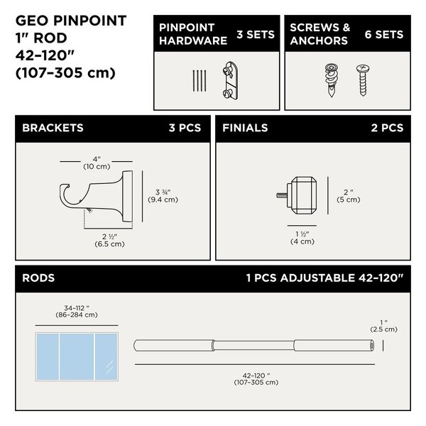 Матово черно стоманен разширяем прът за завеси 107 - 305 cm Geo – Umbra
