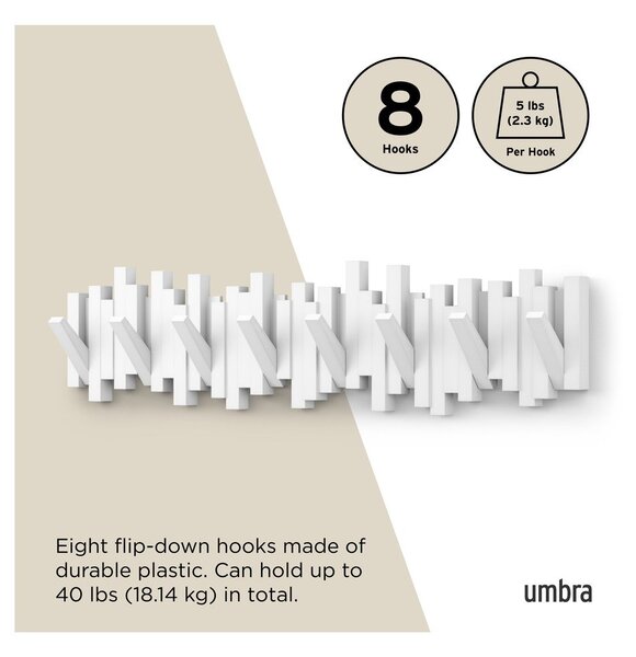 Бяла пластмасова стенна закачалка 72 cm Sticks – Umbra