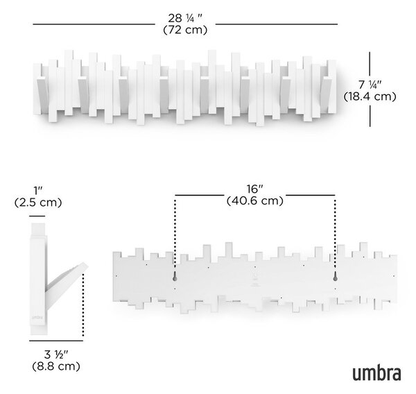 Бяла пластмасова стенна закачалка 72 cm Sticks – Umbra