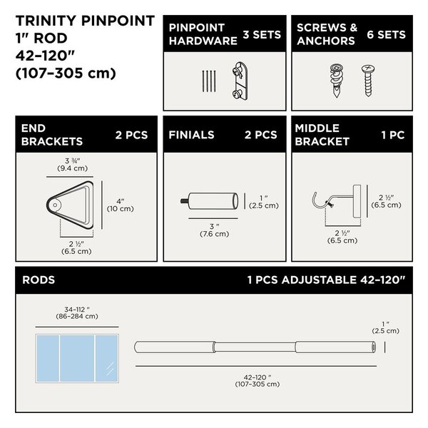 Матово черно стоманен разширяем прът за завеси 107 - 305 cm Trinity – Umbra