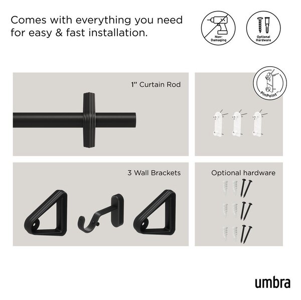 Матово черно стоманен разширяем прът за завеси 107 - 305 cm Trinity – Umbra