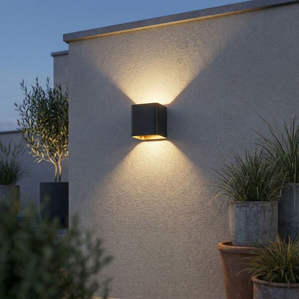 Модерна стенна лампа черна с LED IP54 Квадратна - Evi