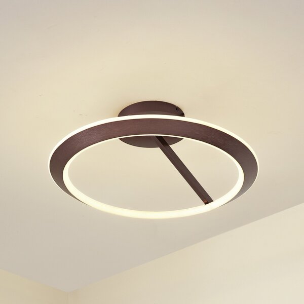 Lucande LED таванска лампа Eldra, кафеникаво кафяво, Ø 55 cm, CCT, Затъмняване, Кафяв / ръждив, Дневна/трапезария, Метал, Модерен