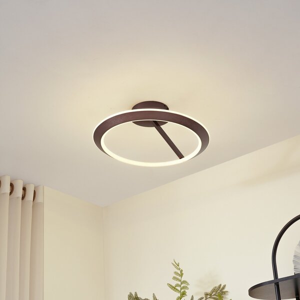 Lucande LED таванска лампа Eldra, кафеникаво кафяво, Ø 55 cm, CCT, Затъмняване, Кафяв / ръждив, Дневна/трапезария, Метал, Модерен