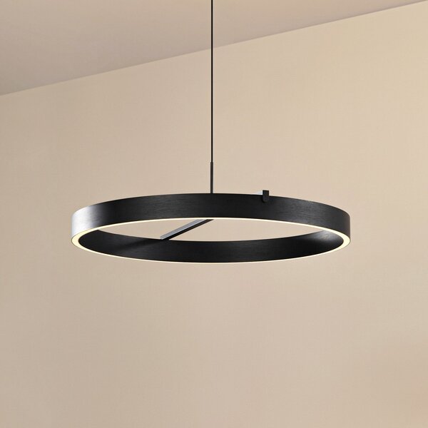 Lucande LED висяща лампа Rovan, Ø 60 cm, черна, CCT, с регулиране на яркостта, Затъмняване, Черен, Дневна/трапезария, Метал, Модерен