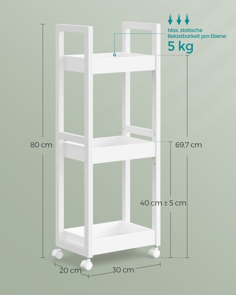 Рафт за баня Songmics бял 30x20x80 см