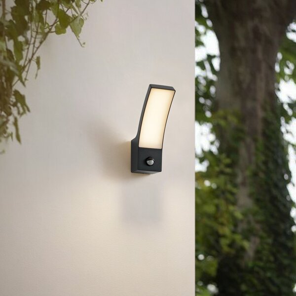 Lindby LED външна стенна лампа Ilvita, сензорна, антрацит, IP54, Черен, Алуминий, Модерен