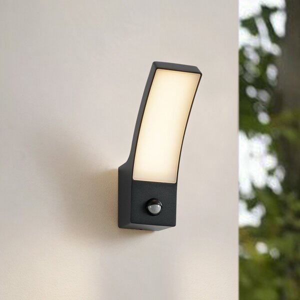 Lindby LED външна стенна лампа Ilvita, сензорна, антрацит, IP54, Черен, Алуминий, Модерен
