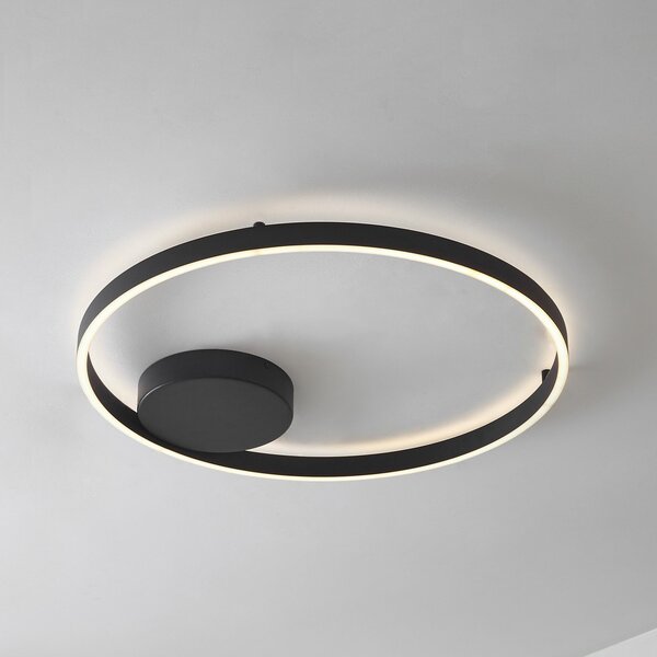 Lucande Smart LED таванска лампа Moise, черна, CCT, Tuya, Затъмняване, Черен, Дневна/трапезария, Алуминий, Модерен