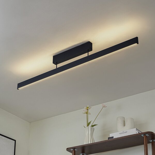 Lucande Smart LED таванска лампа Mylosh, черна, CCT, Tuya, Затъмняване, Черен, Дневна/трапезария, Алуминий, Модерен