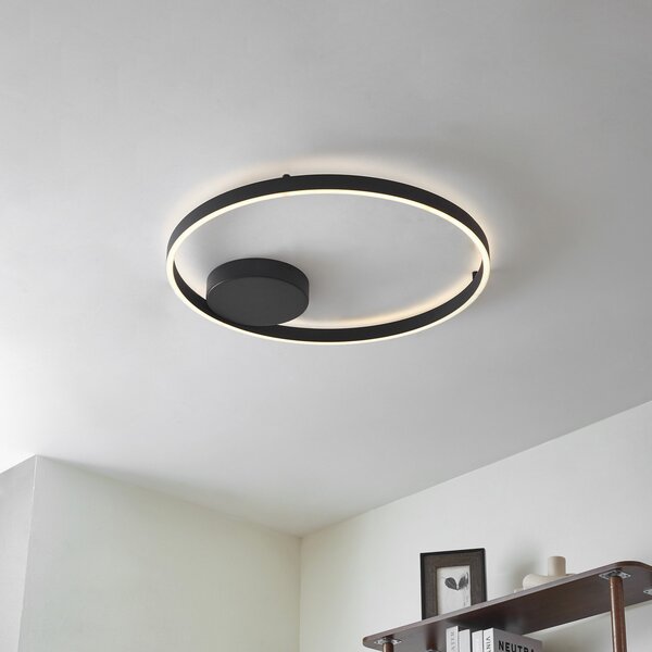 Lucande Smart LED таванска лампа Moise, черна, CCT, Tuya, Затъмняване, Черен, Дневна/трапезария, Алуминий, Модерен