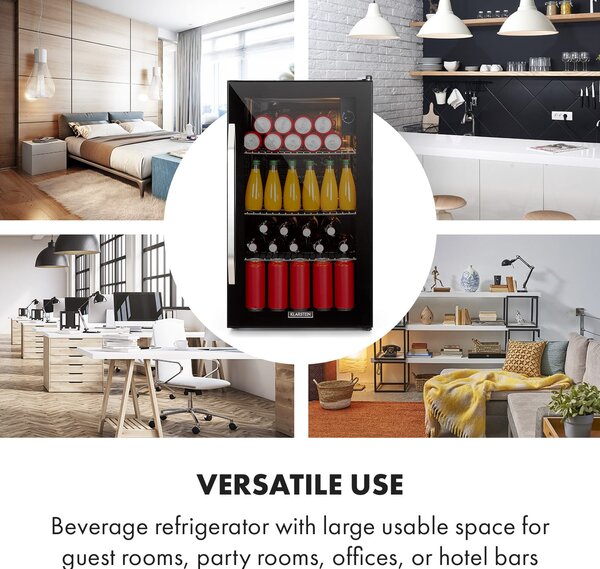 Klarstein Beersafe XXL Onyx, охладител за напитки, D, 3 метални решетки, стъклена врата, onyx