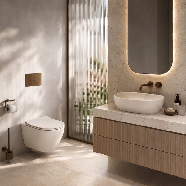 Комплект Конзолна WC Чиния Focus + Умивалник за Плот Rea Focus Creme