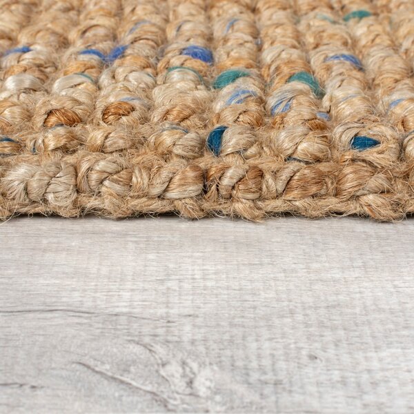 Синьо-естествена ръчно изработена ютена пътека 60x230 cm Jute Boucle Blue – Flair Rugs