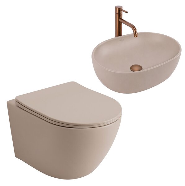 Комплект Конзолна WC Чиния Focus + Умивалник за Плот Rea Focus Taupe