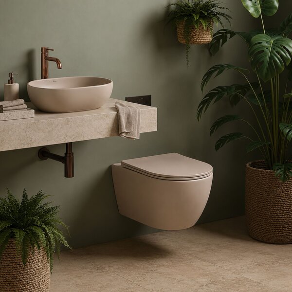 Комплект Конзолна WC Чиния Focus + Умивалник за Плот Rea Focus Taupe