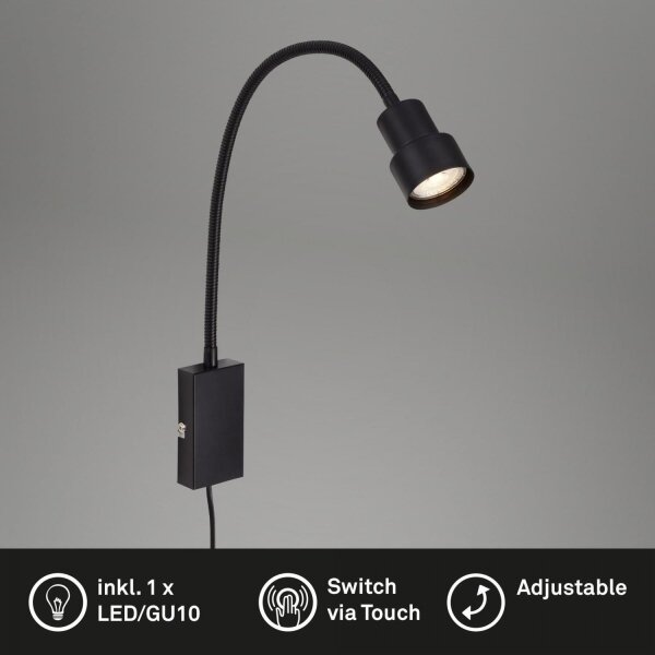 Briloner 2085-015 - LED сензорна лампа за стена TUSI 1xGU10/5W/230V черен