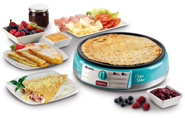 Уред за палачинки Ariete PARTY TIME 0202/01, 1000W, Незалепващо покритие, Лесно почистване, Индикатор за готовност, Тюркоаз