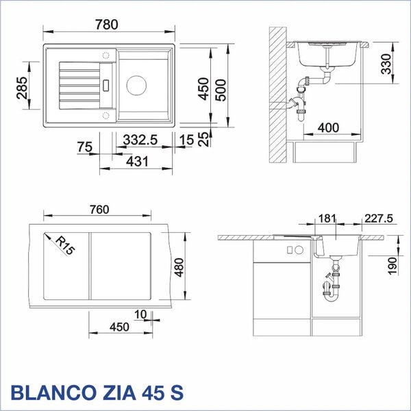 Blanco ZIA 45 S Композитна мивка за вграждане