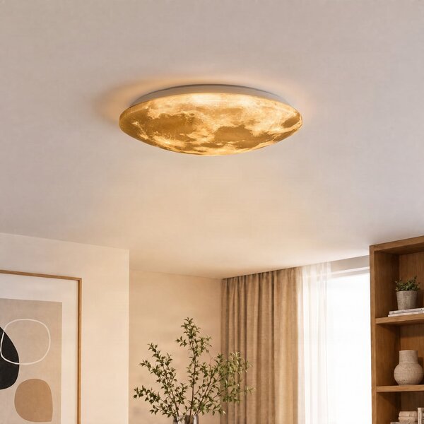 Trio Lighting LED осветление за таван Lunar с дистанционно управление 40cm, Затъмняване, Бял, Дневна/трапезария, Пластмаса, Модерен