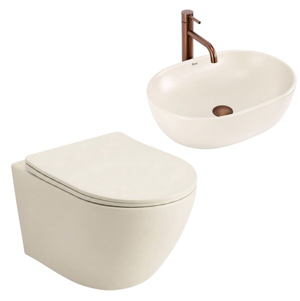 Комплект Конзолна WC Чиния Focus + Умивалник за Плот Rea Focus Creme