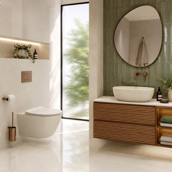 Комплект Конзолна WC Чиния Focus + Умивалник за Плот Rea Focus Creme
