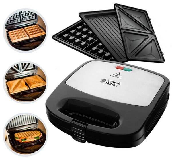 Тостер за сандвичи и гофрети 3в1 Russell Hobbs Fiesta Deep Fill 24540-56, 750W, 3 вида плочи, Черен/инокс