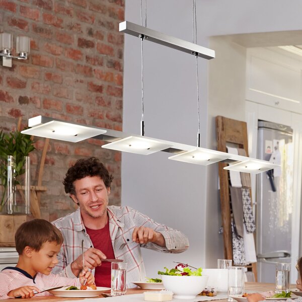 B.K. Licht LED-висяща лампа Dina, 4-светлинна, никел, регулируема по височина, 3000 K, Металик, Дневна/трапезария, Модерен