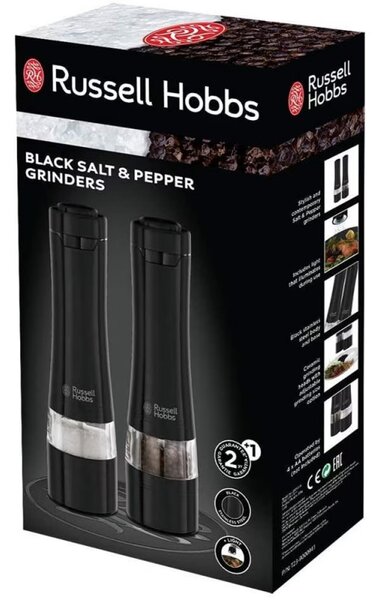 Електрически мелнички за сол и пипер Russell Hobbs Black 28010-56, Керамичен механизъм, LED, Черен