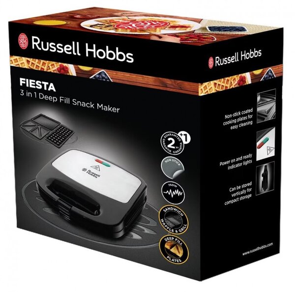 Тостер за сандвичи и гофрети 3в1 Russell Hobbs Fiesta Deep Fill 24540-56, 750W, 3 вида плочи, Черен/инокс