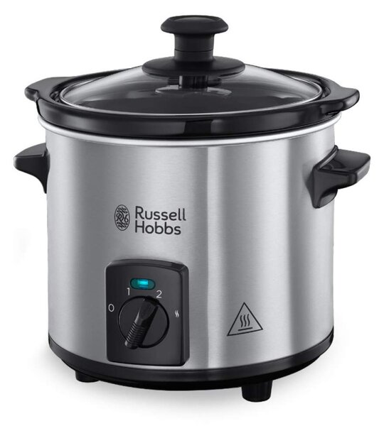 Уред за бавно готвене Slow Cooker Russell Hobbs Compact Home 25570-56, 145W, 2 л, 3 темп. настройки, Керамичен съд, Без BPA и PFAS, Черен/инокс