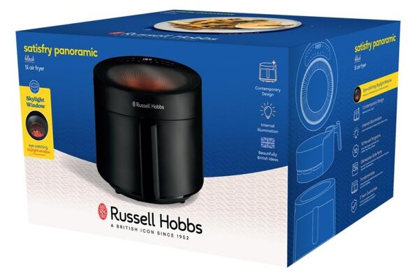 Фритюрник с горещ въздух Russell Hobbs SatisFry Panoramic 27420-56, 1650W, 5.5 л, 10 програми, Дигитален LED дисплей, Термостат, Таймер, Черен