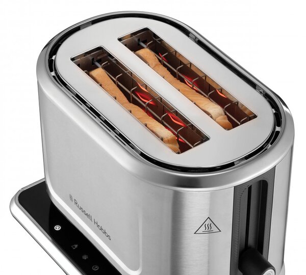 Тостер за хляб Russell Hobbs Attentiv 26210-56, 1640W, 2 филии, 6 степени, Центриране, Сензорно управление, LED, Запаметяване, Високо повдигане, Без BPA и PFAS, Инокс/черен