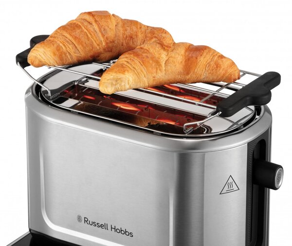 Тостер за хляб Russell Hobbs Attentiv 26210-56, 1640W, 2 филии, 6 степени, Центриране, Сензорно управление, LED, Запаметяване, Високо повдигане, Без BPA и PFAS, Инокс/черен