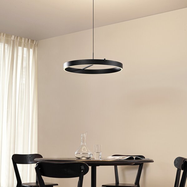 Lucande LED висяща лампа Rovan, Ø 60 cm, черна, CCT, с регулиране на яркостта, Затъмняване, Черен, Дневна/трапезария, Метал, Модерен