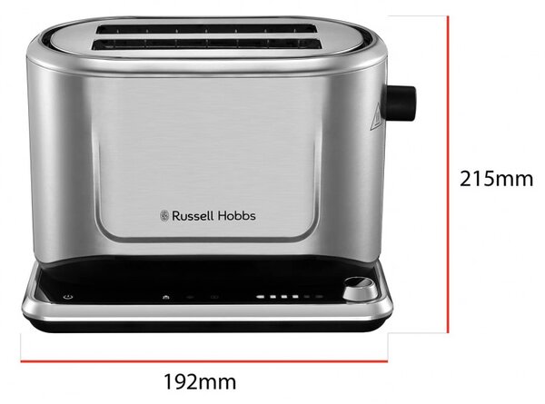 Тостер за хляб Russell Hobbs Attentiv 26210-56, 1640W, 2 филии, 6 степени, Центриране, Сензорно управление, LED, Запаметяване, Високо повдигане, Без BPA и PFAS, Инокс/черен