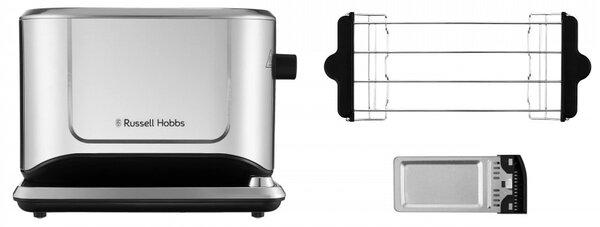 Тостер за хляб Russell Hobbs Attentiv 26210-56, 1640W, 2 филии, 6 степени, Центриране, Сензорно управление, LED, Запаметяване, Високо повдигане, Без BPA и PFAS, Инокс/черен