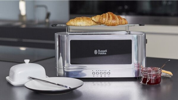 Тостер за хляб Russell Hobbs Elegance 23380-56, 1420W, 2 филии, 6 степени, LED индикация, Lift & Look, Инокс/черен
