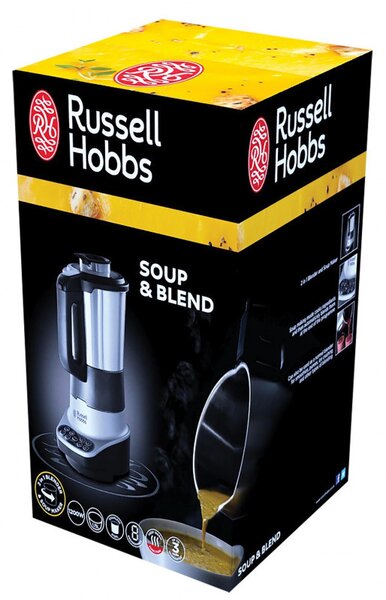 Блендер за супа с нагревател Russell Hobbs Soup & Blend 21480-56, 1200W, 1.75L, 8 програми, Звук, Поддържане на топлина, Черен/инокс