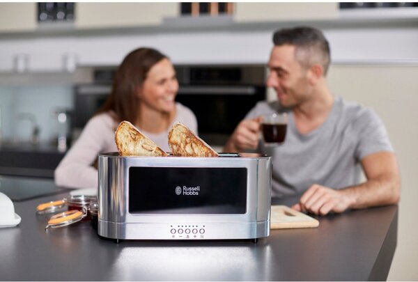 Тостер за хляб Russell Hobbs Elegance 23380-56, 1420W, 2 филии, 6 степени, LED индикация, Lift & Look, Инокс/черен