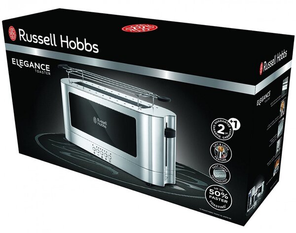 Тостер за хляб Russell Hobbs Elegance 23380-56, 1420W, 2 филии, 6 степени, LED индикация, Lift & Look, Инокс/черен