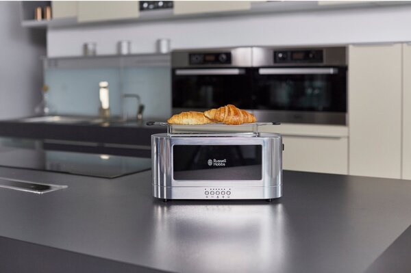 Тостер за хляб Russell Hobbs Elegance 23380-56, 1420W, 2 филии, 6 степени, LED индикация, Lift & Look, Инокс/черен
