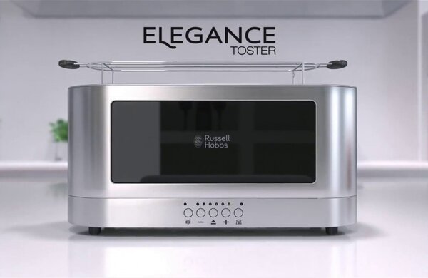 Тостер за хляб Russell Hobbs Elegance 23380-56, 1420W, 2 филии, 6 степени, LED индикация, Lift & Look, Инокс/черен