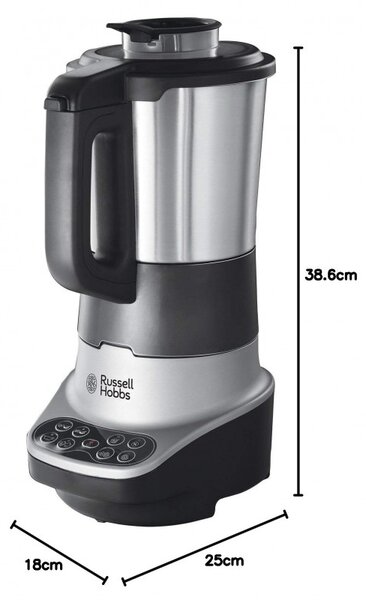Блендер за супа с нагревател Russell Hobbs Soup & Blend 21480-56, 1200W, 1.75L, 8 програми, Звук, Поддържане на топлина, Черен/инокс