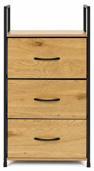 Комод с 3 чекмеджета, облицовани с плат, и метална рамка, 81 x 41,5 x 24 см